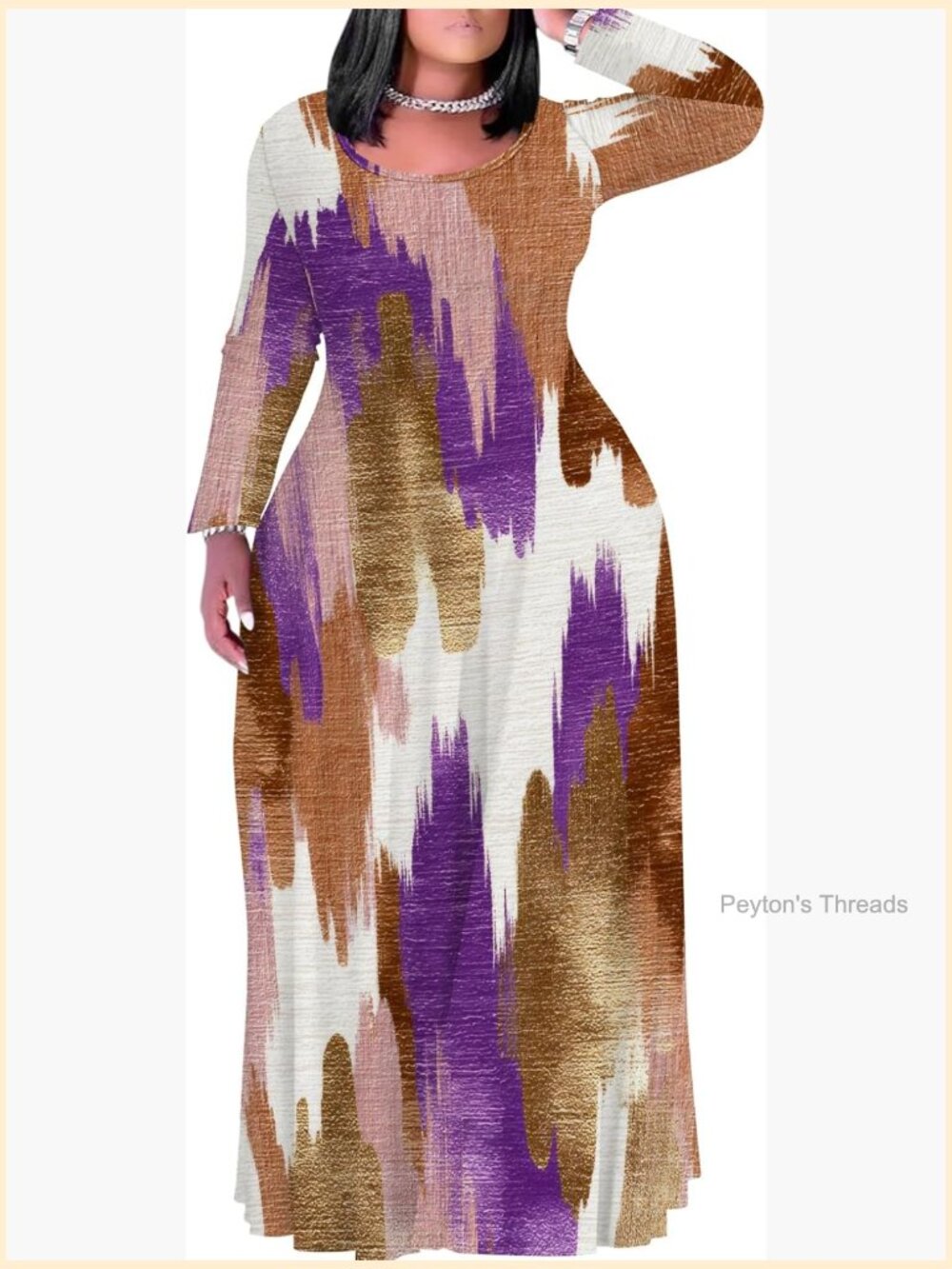 Plus Size Maxi Dress Long Sleeve Crew Neck Casual Vacation Dress with Pockets